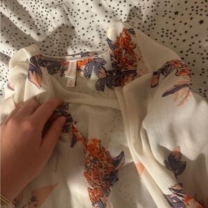 Xhilaration Floral Sheer Top - White, Orange, Purple